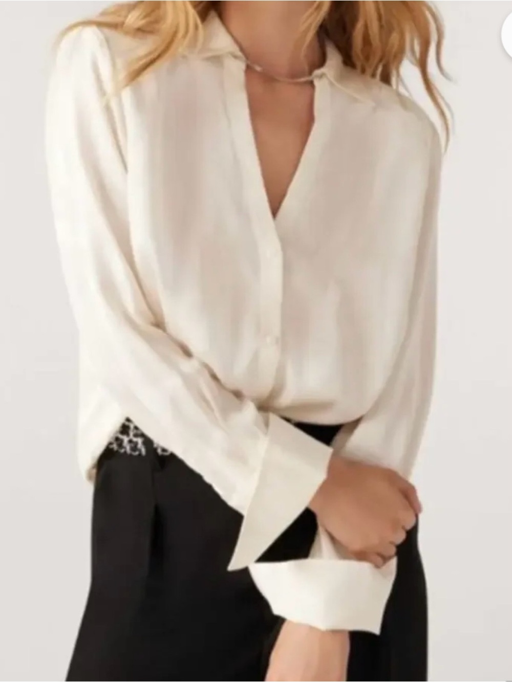 ba&sh Betsey Chain Trim Button Shirt Blouse in Ecru US 4 Small